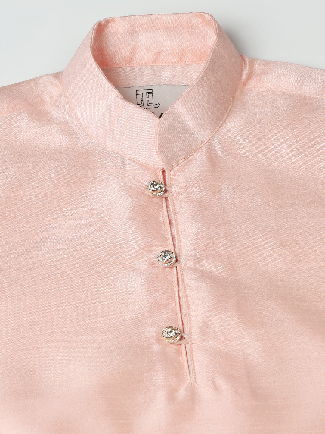 Boys Peach Mandarin Collar Regular Kurta Sets
