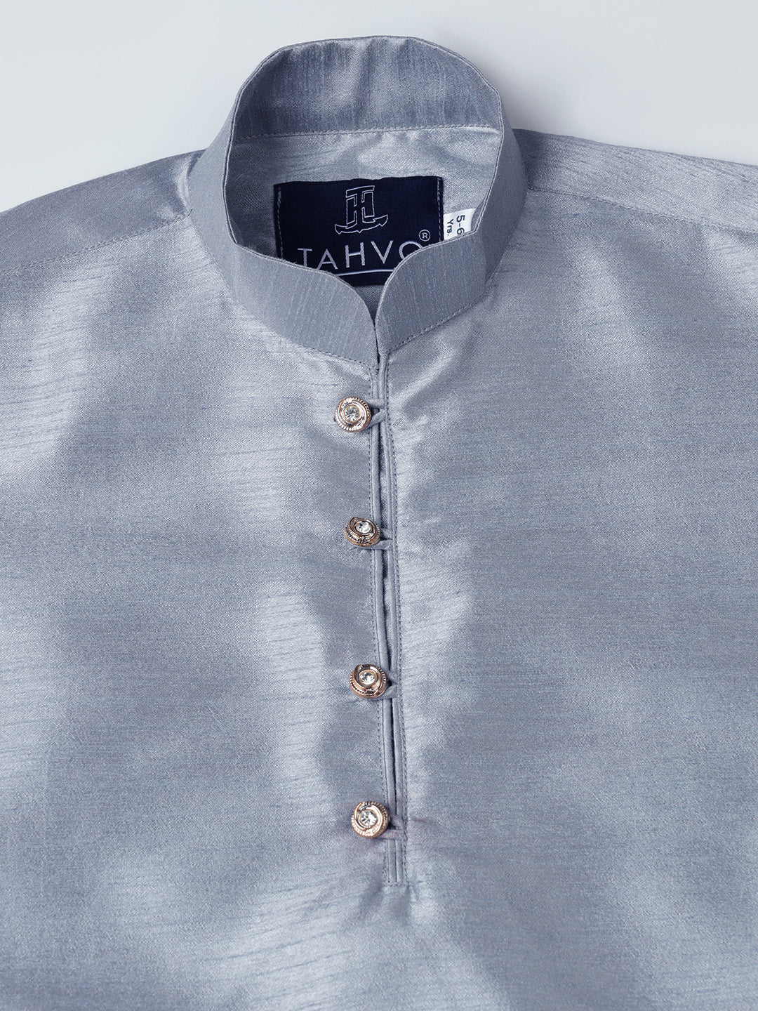 Boys Grey Dupion Silk Straight Kurta With Trousers