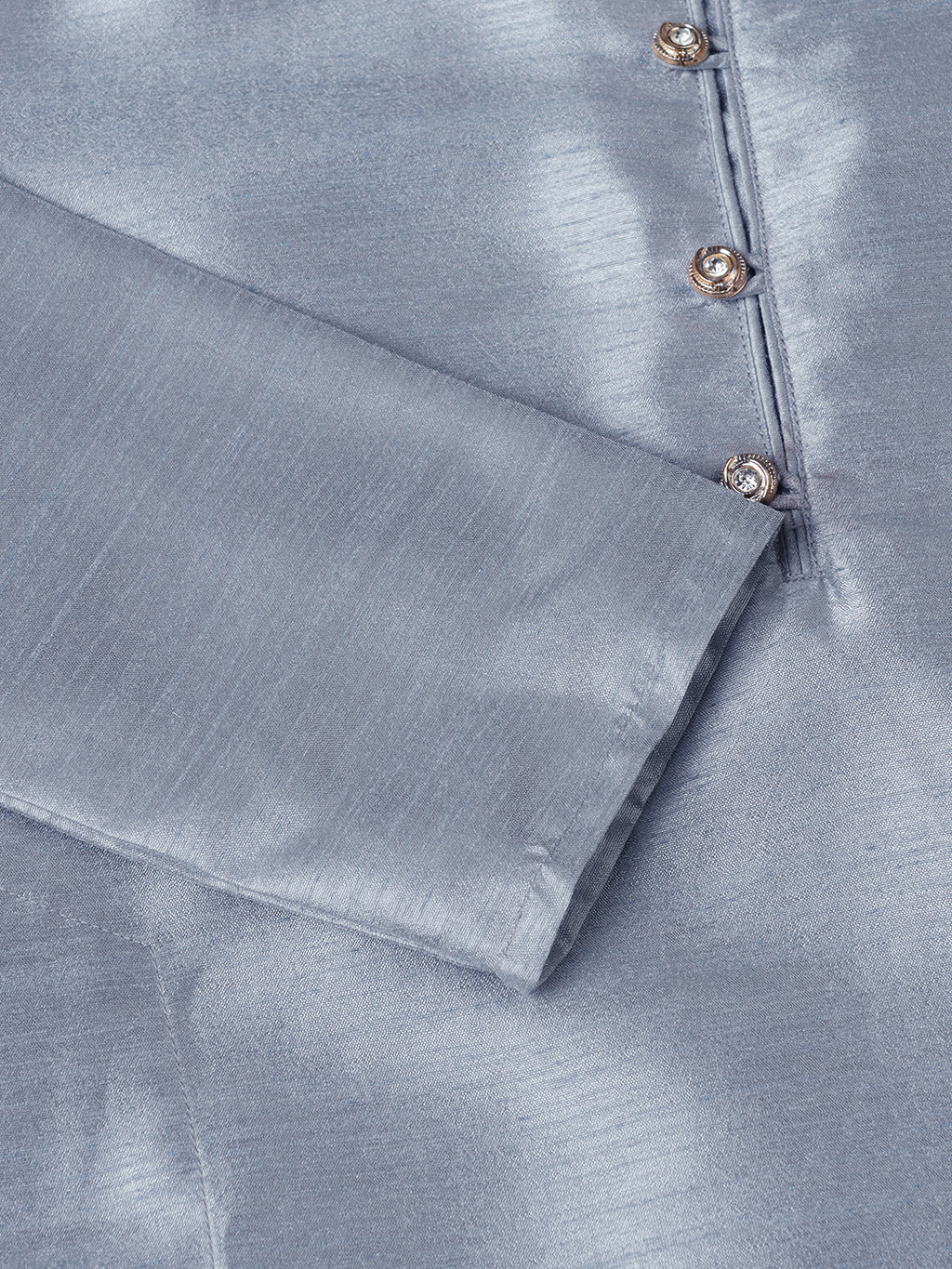Boys Grey Dupion Silk Straight Kurta With Trousers