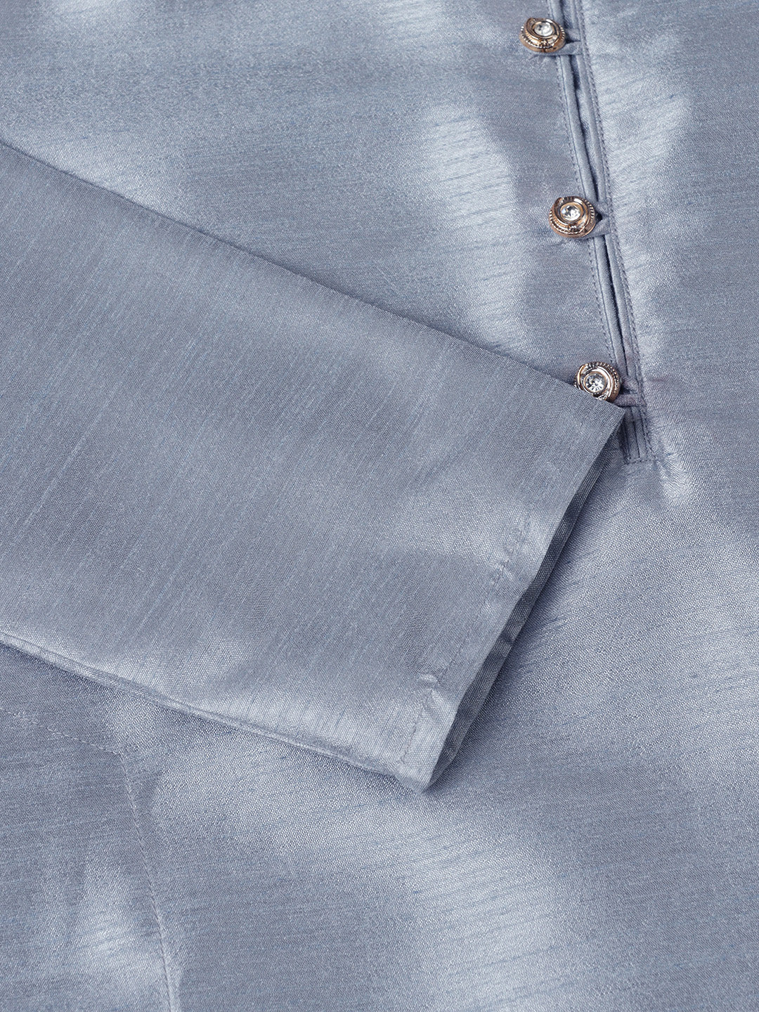Boys Grey Dupion Silk Straight Kurta With Trousers