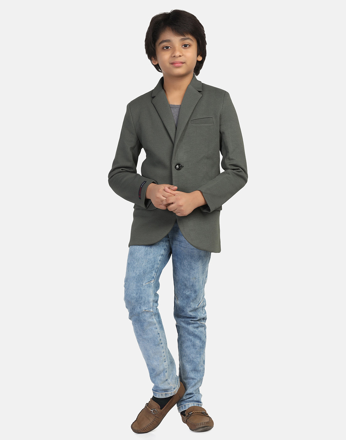 Kids green textured Blazer - Tahvo India