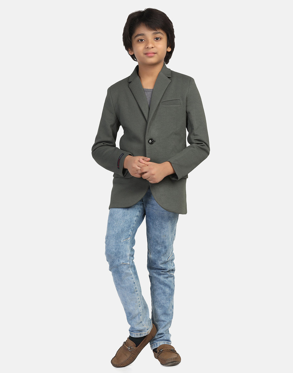 Kids green textured Blazer - Tahvo India