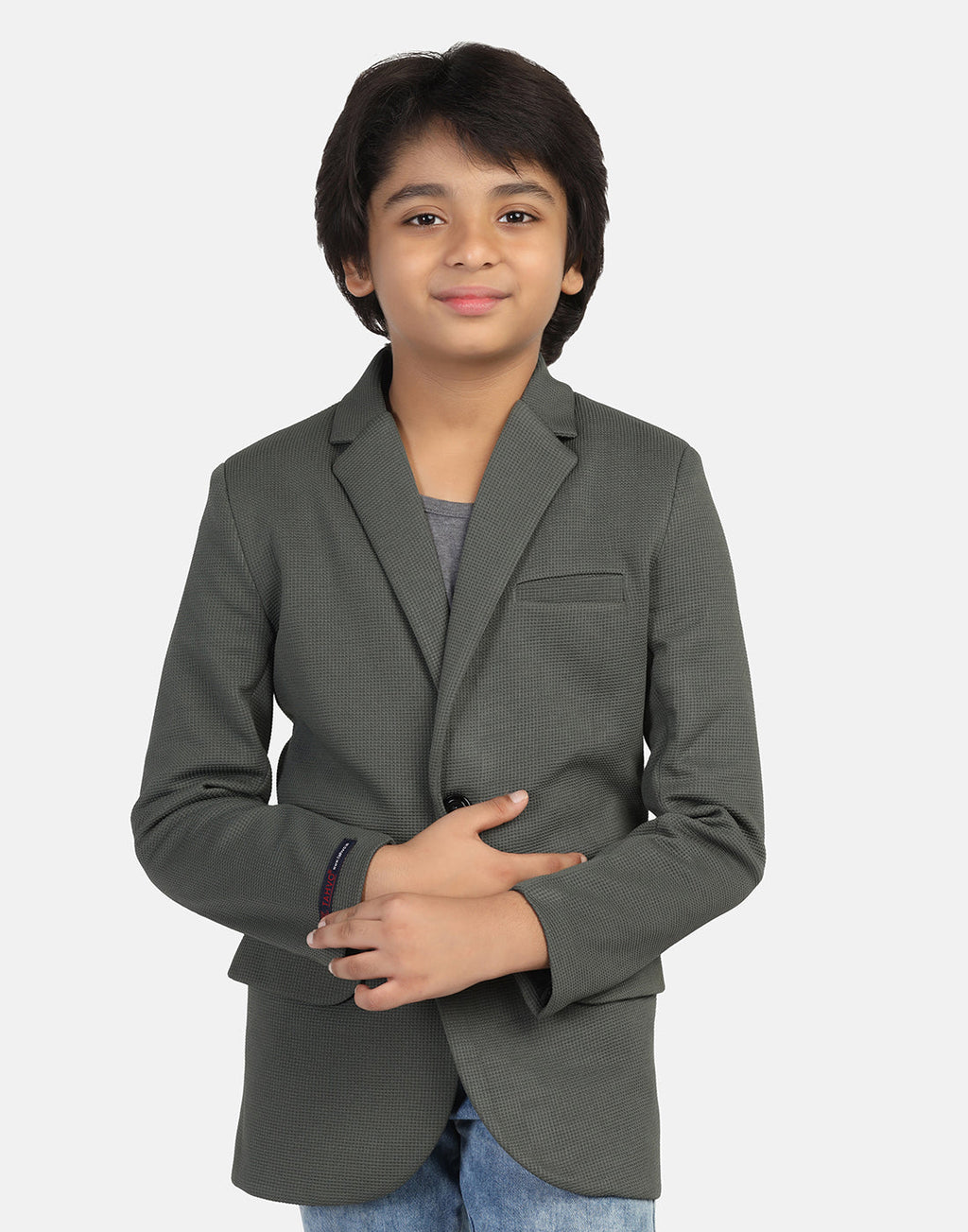 Kids green textured Blazer - Tahvo India