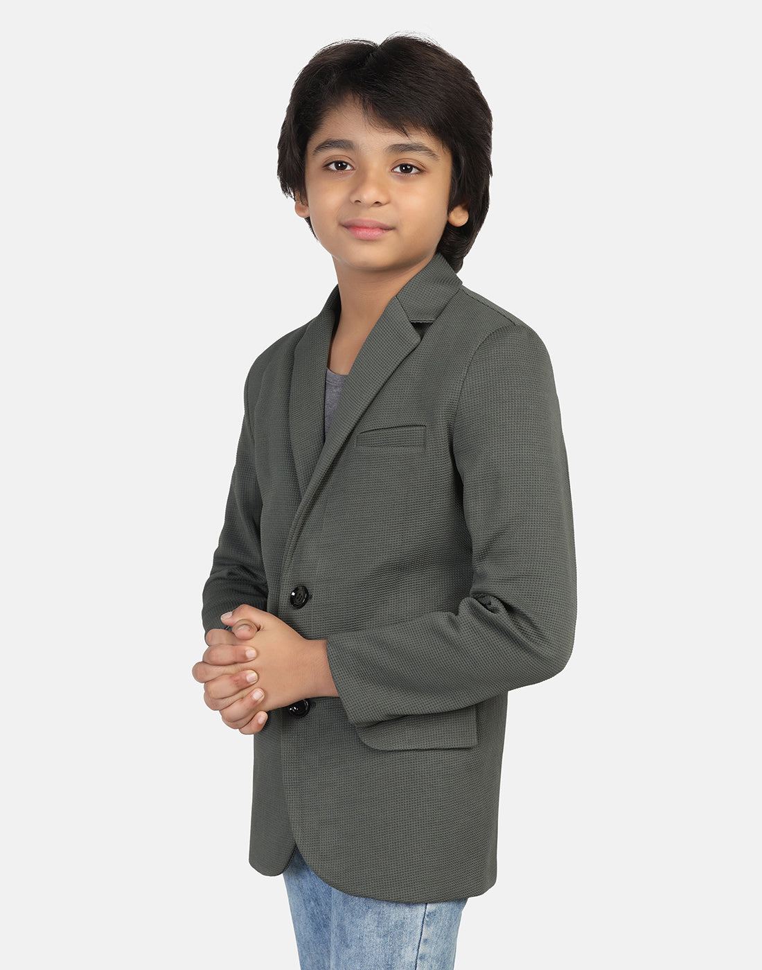 Kids green textured Blazer - Tahvo India