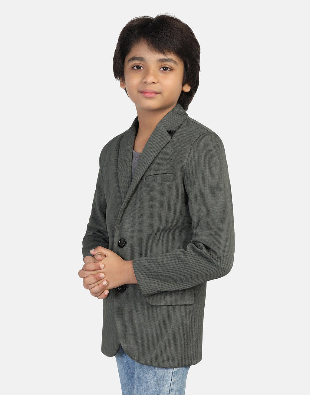 Kids green textured Blazer - Tahvo India