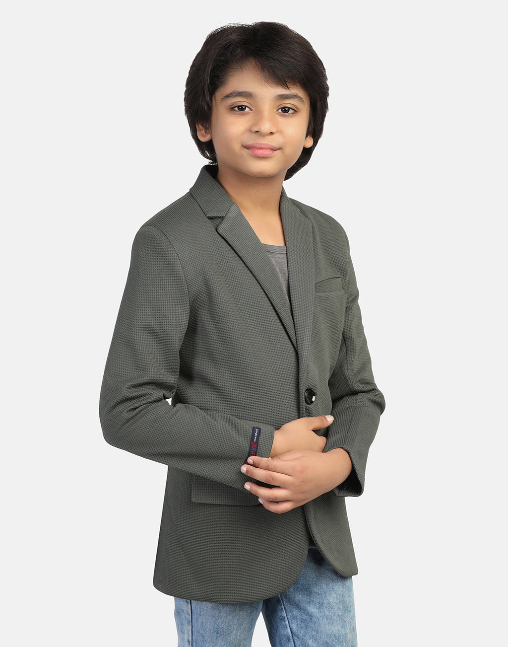 Kids green textured Blazer - Tahvo India