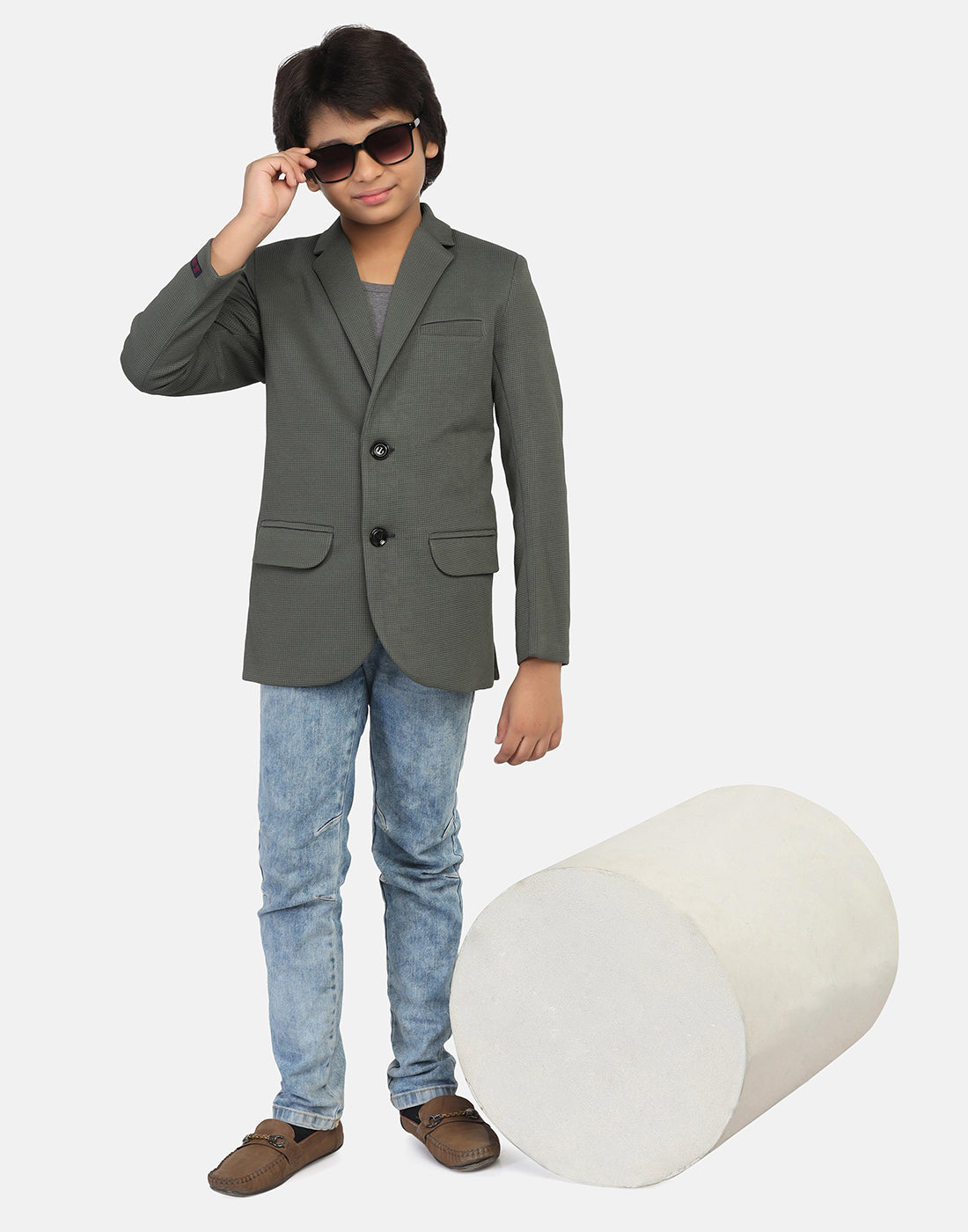Kids green textured Blazer - Tahvo India