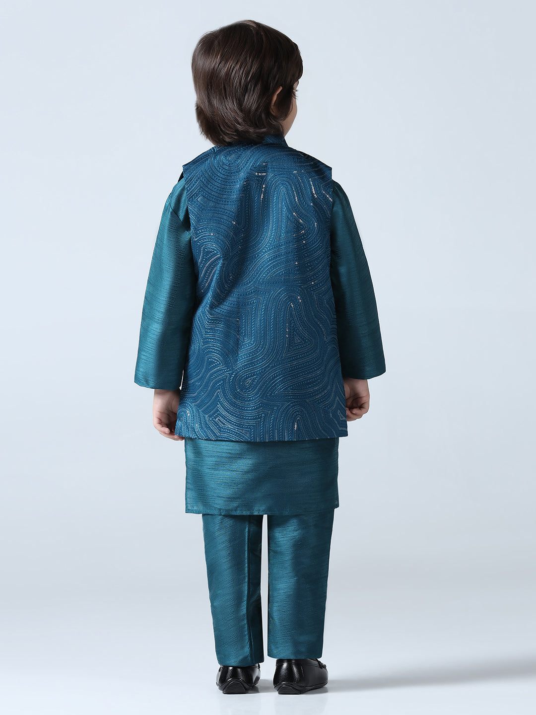Boy Turquoish Embroided Shrug with Kurta Set