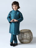 Boys Turquoish Dupion Silk Straight Kurta With Trousers