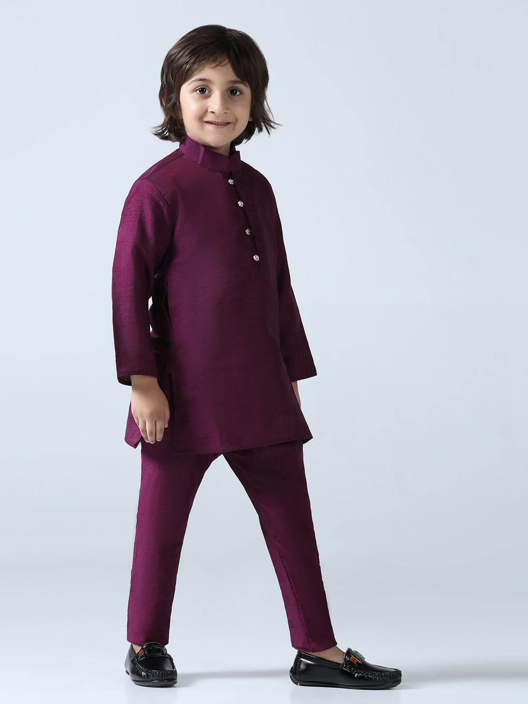 Boys Dupion Silk Straight Kurta With Trousers