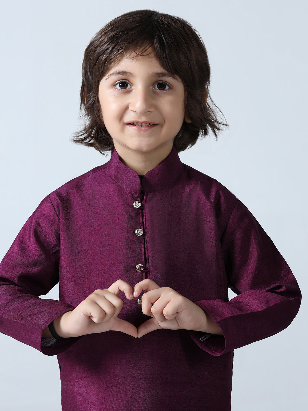 Boys Dupion Silk Straight Kurta With Trousers