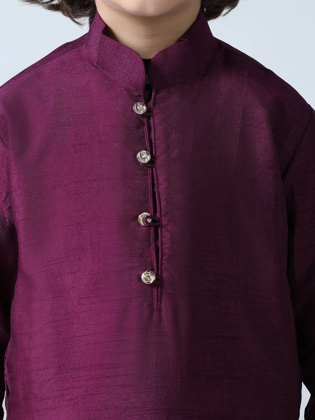 Boys Dupion Silk Straight Kurta With Trousers