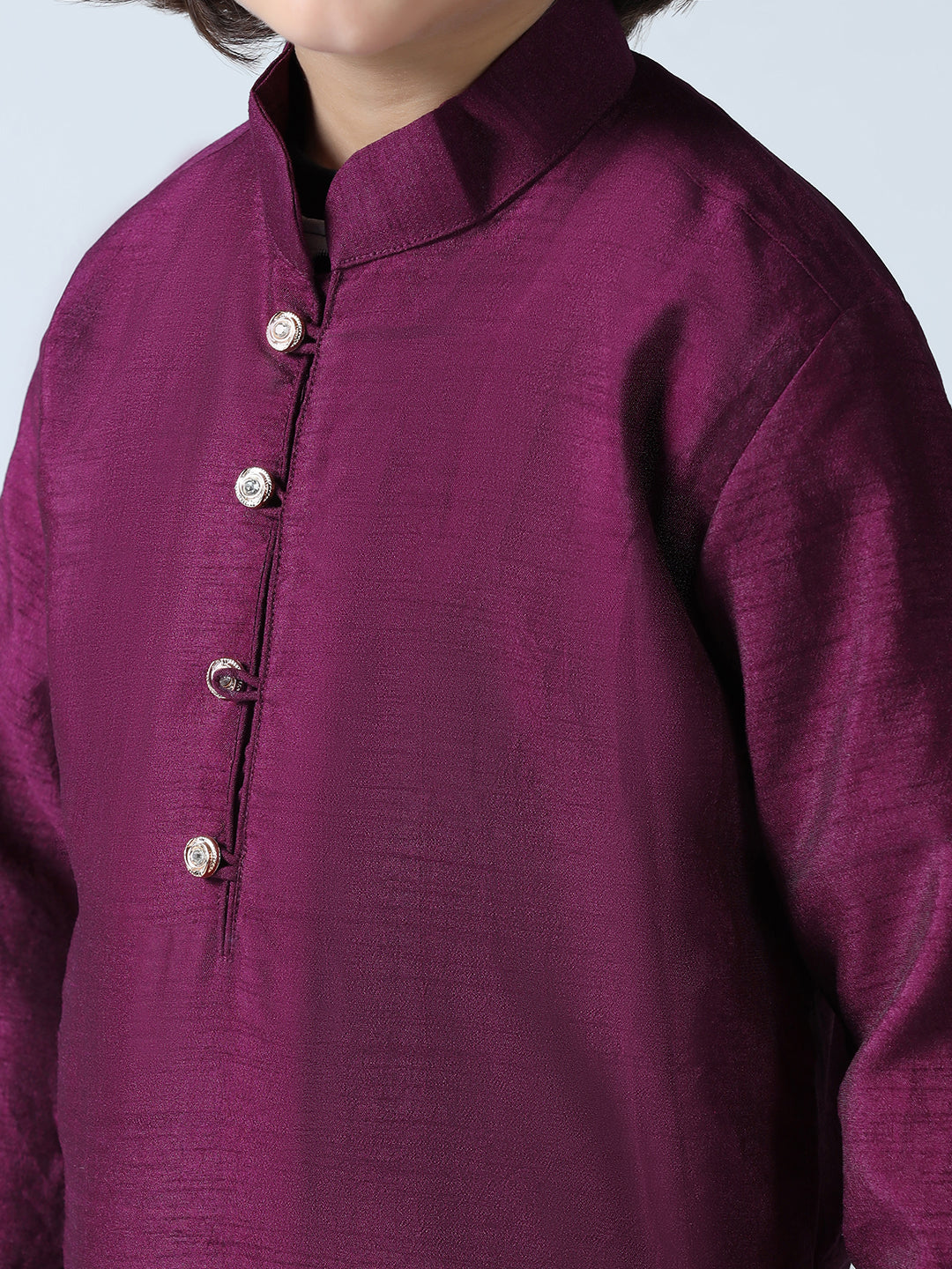 Boys Dupion Silk Straight Kurta With Trousers