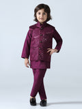 Boy Wine Embroided Jakcet Kurta Set
