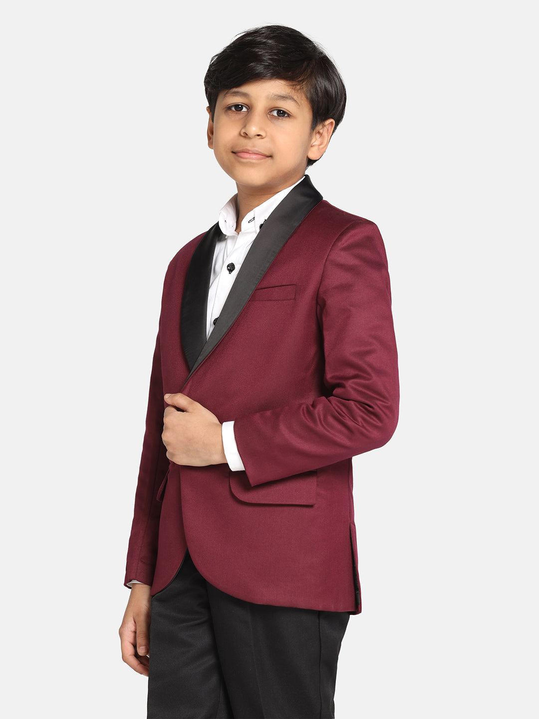 Boys Maroon Tuxedo Suit Set - Tahvo India