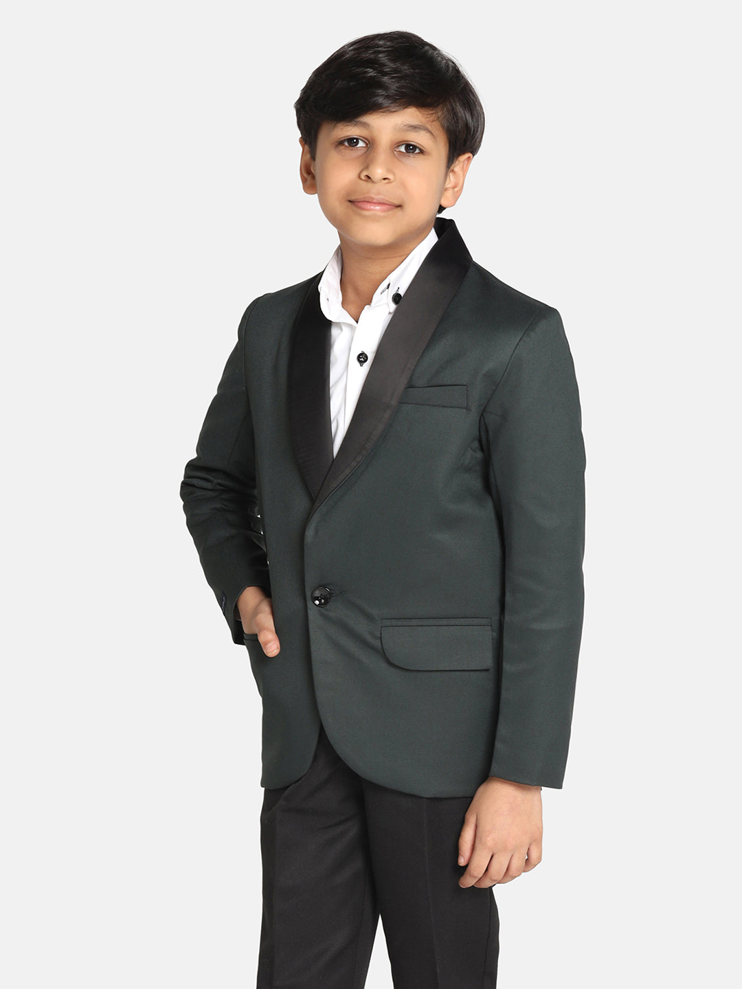 Boys Dark Green Tuxedo Suit Set - Tahvo India