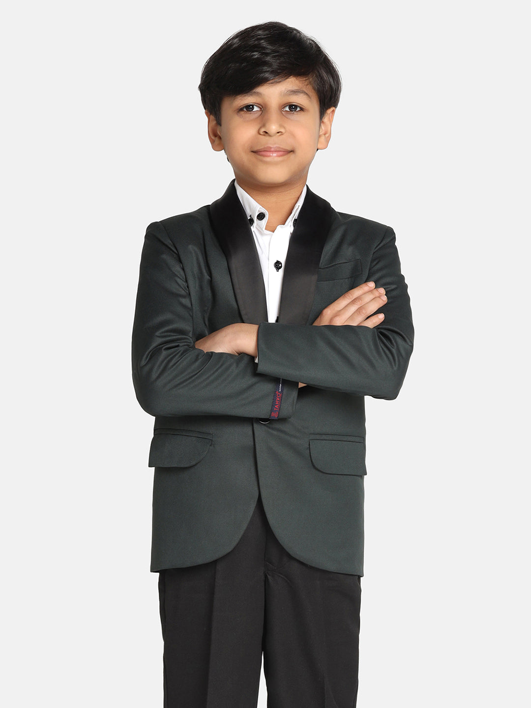Boys Dark Green Tuxedo Suit Set - Tahvo India