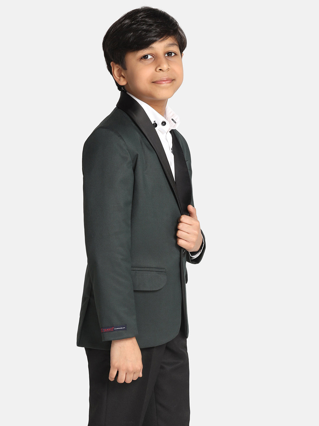 Boys Dark Green Tuxedo Suit Set - Tahvo India