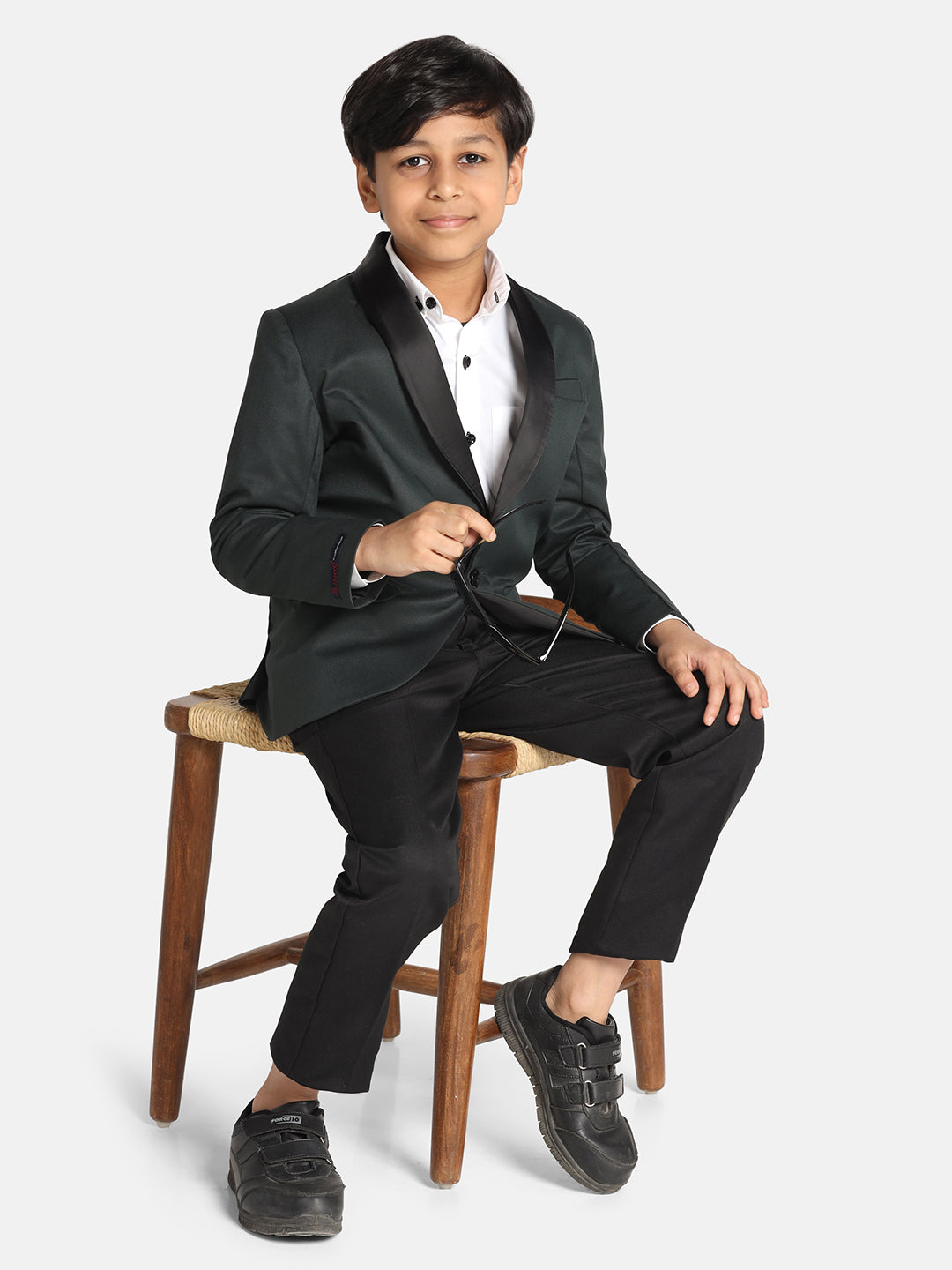 Boys Dark Green Tuxedo Suit Set - Tahvo India