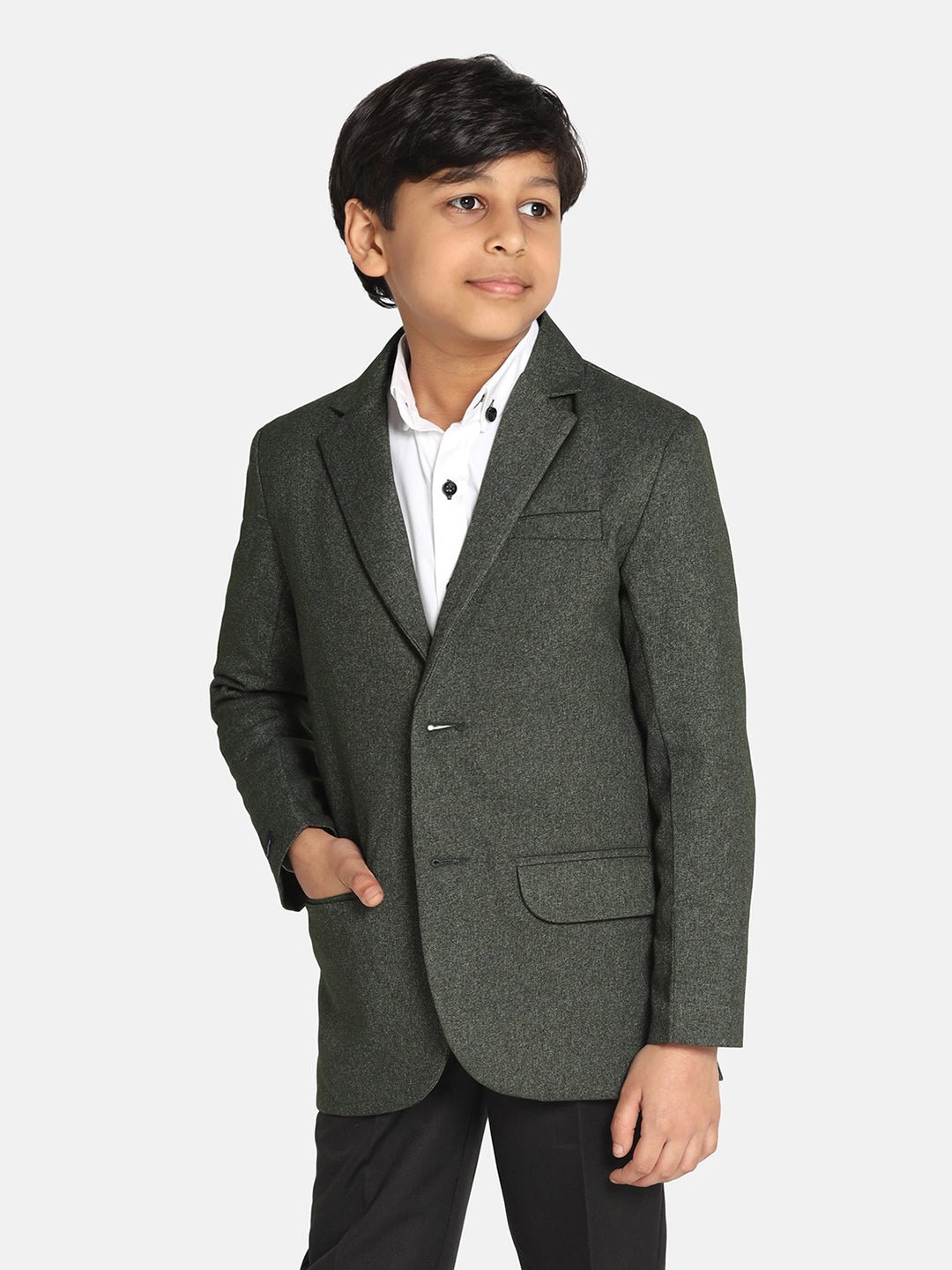 Boys Dark Green Suede Blazer - Tahvo India