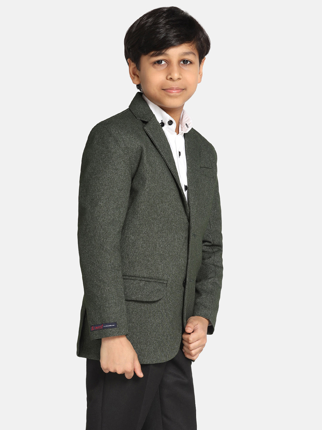 Boys Dark Green Suede Blazer - Tahvo India