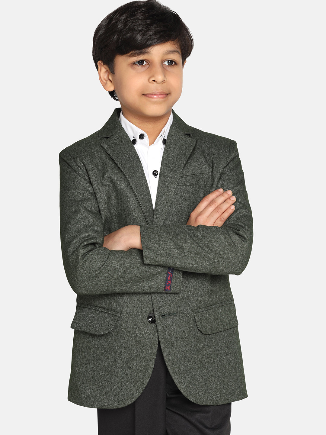 Boys Dark Green Suede Blazer - Tahvo India