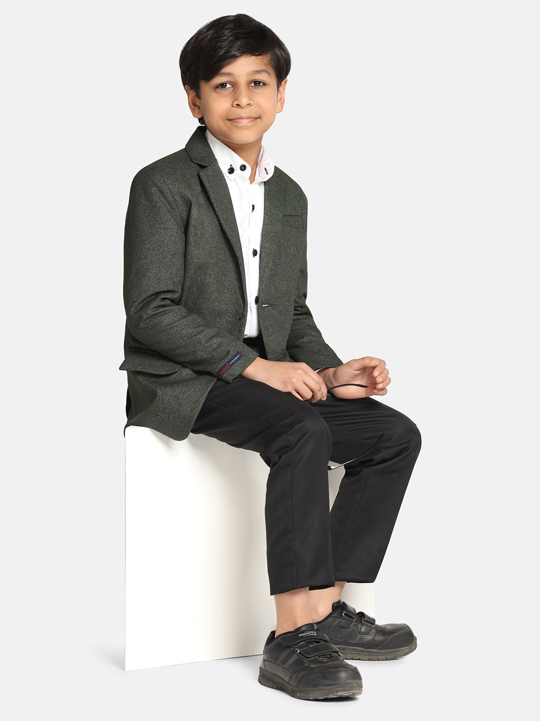 Boys Dark Green Suede Blazer - Tahvo India