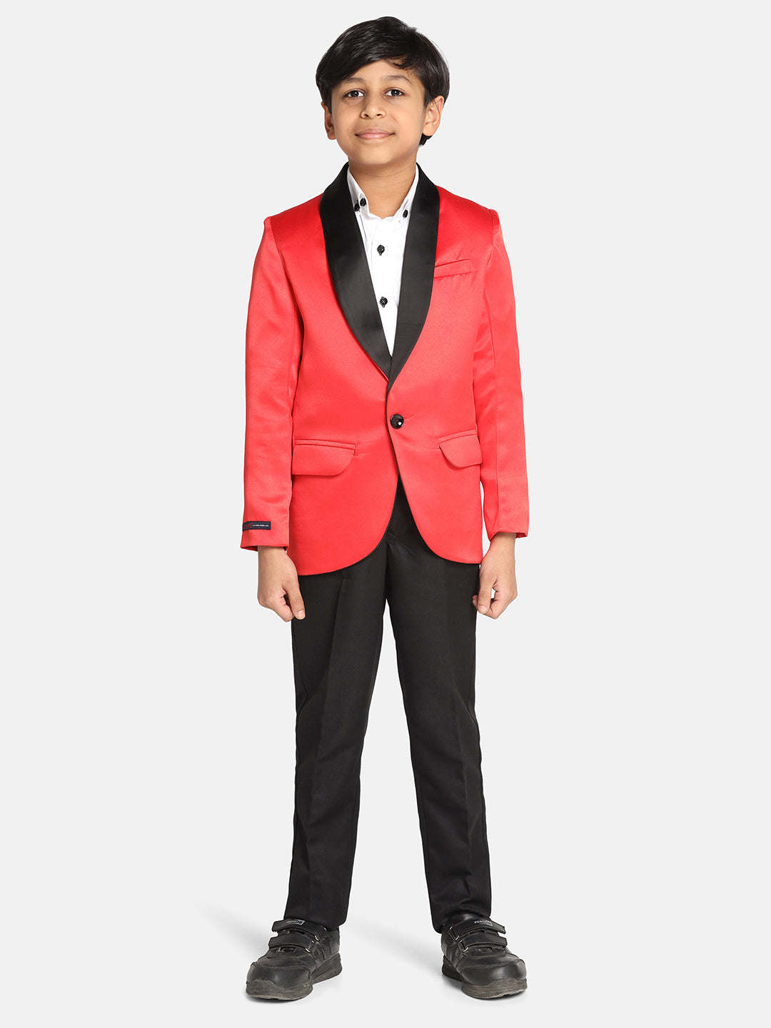 Boys Red Tuxedo Suit Set - Tahvo India