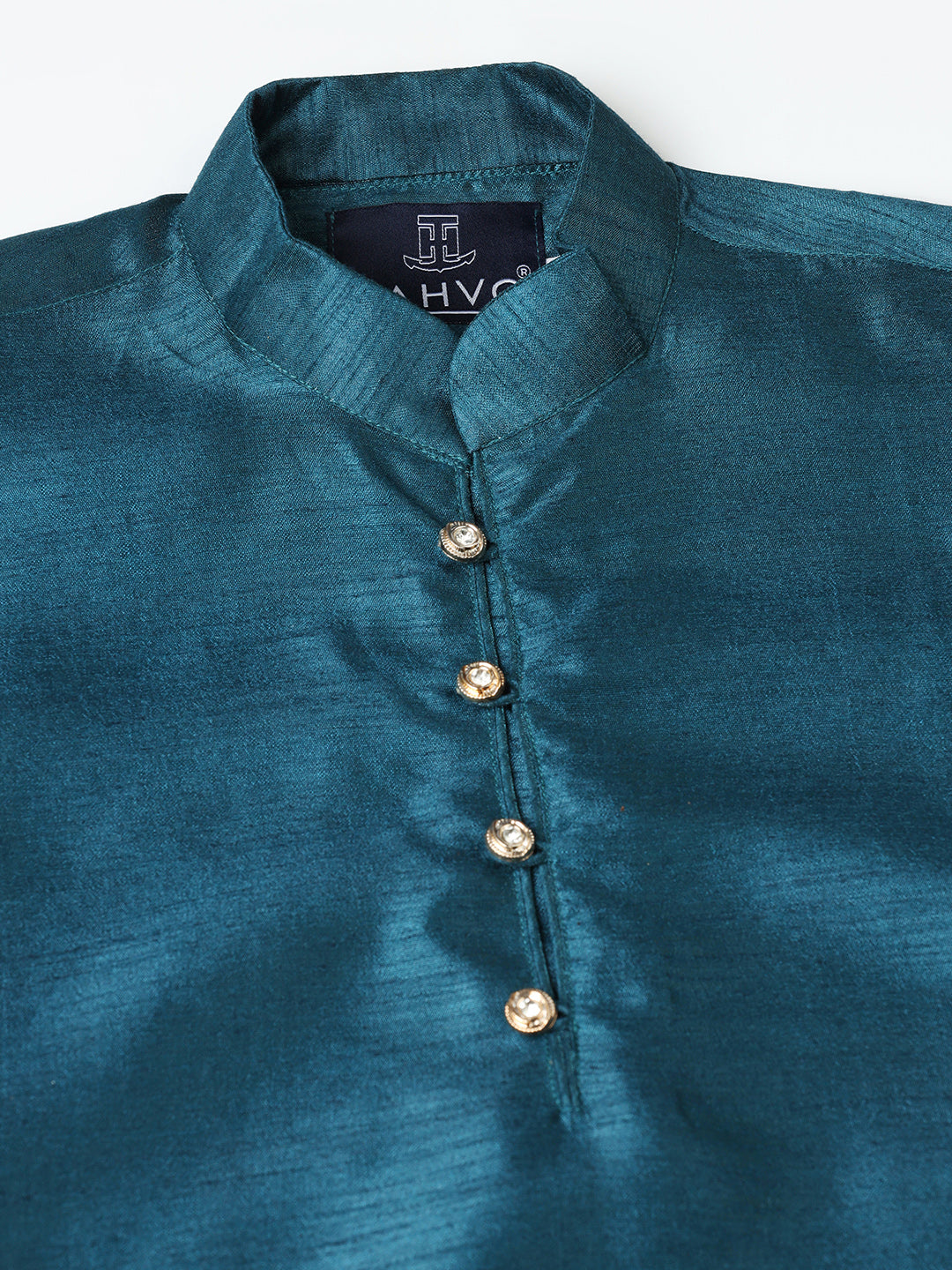 Boys Turquoish Dupion Silk Straight Kurta With Trousers