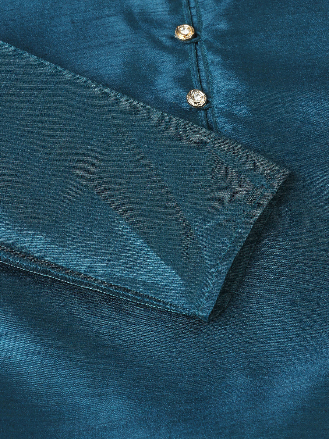 Boys Turquoish Dupion Silk Straight Kurta With Trousers