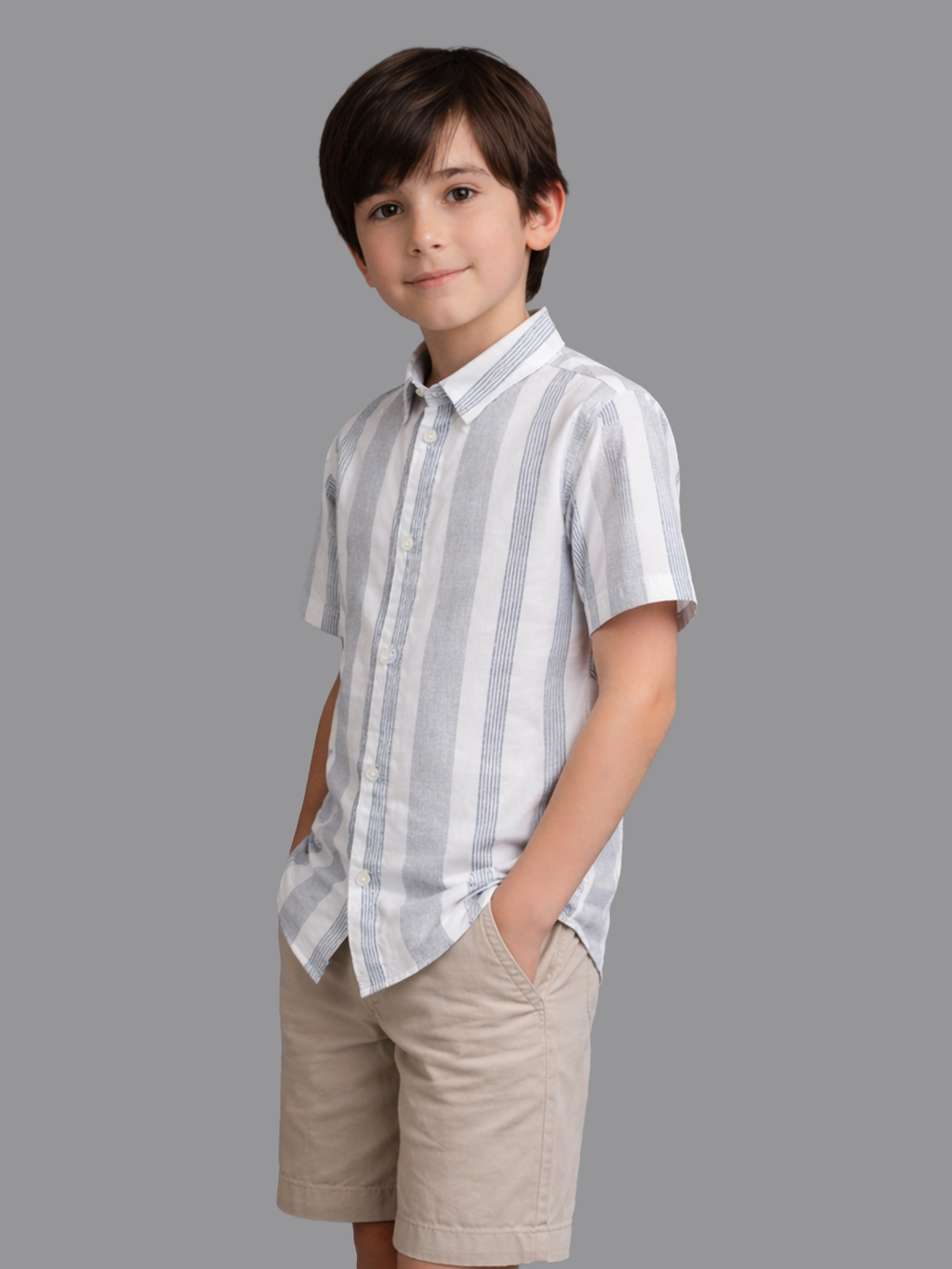 Grey Half sleeves striped shirt