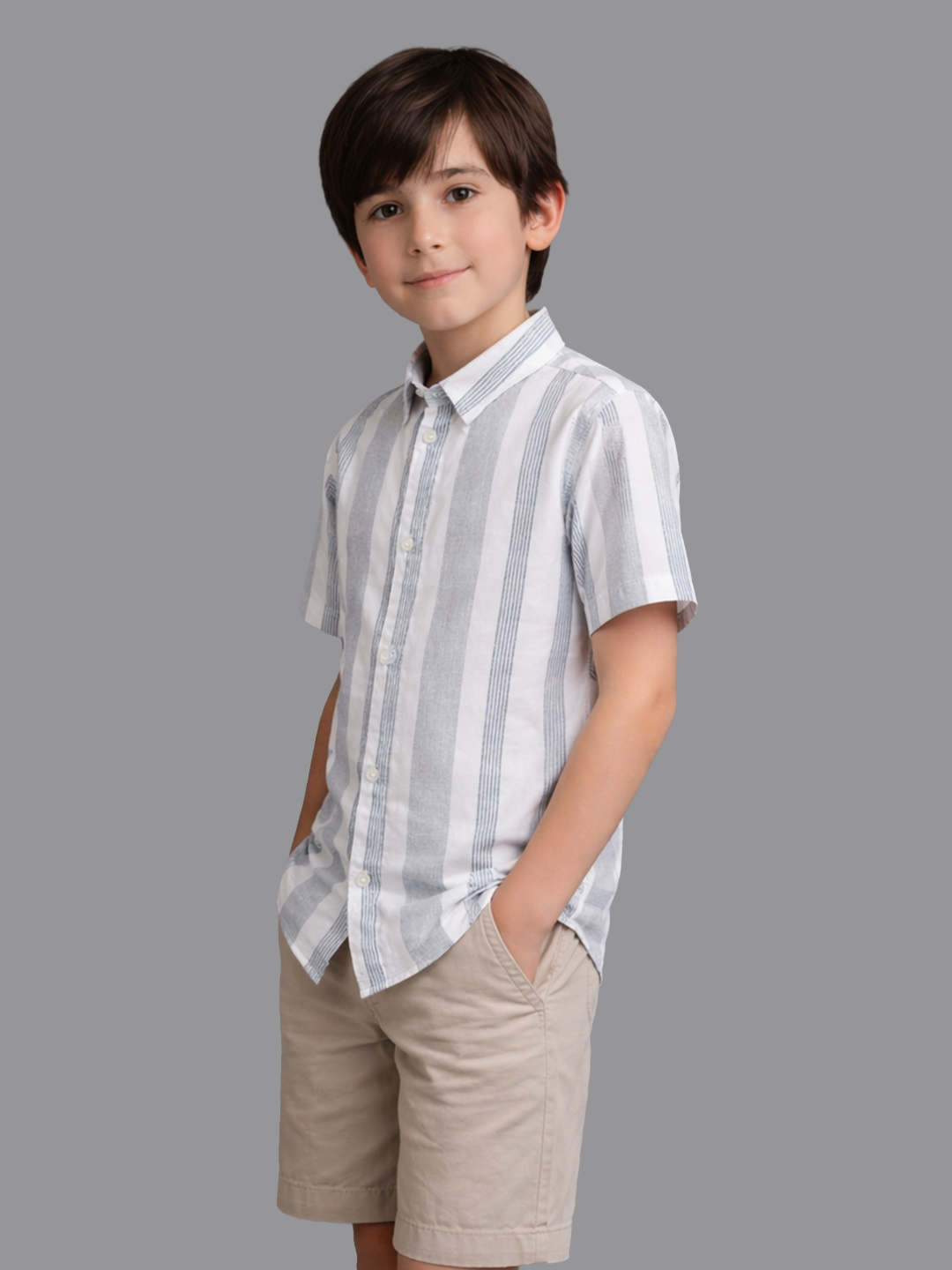 Grey Half sleeves striped shirt