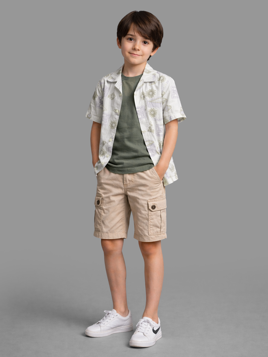 Boys cream printed shirt