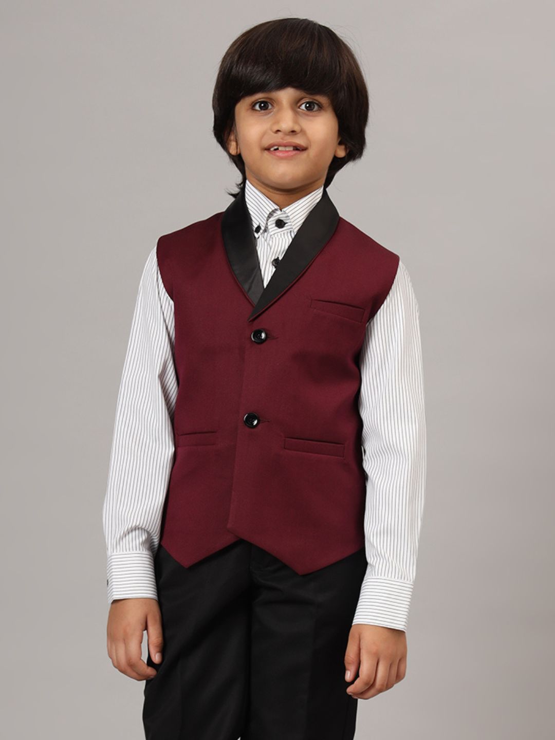 Boys Maroon Tuxedo Waistcoat - Tahvo India