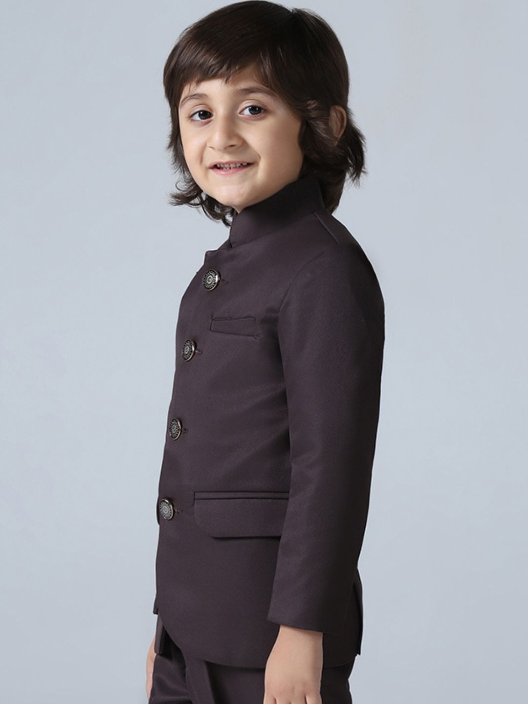 Boys Brown Bandhgala Blazer - Tututree