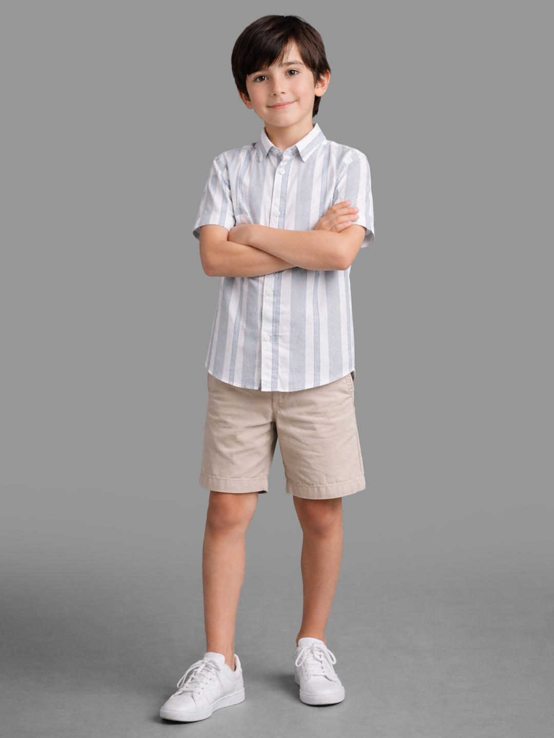 Grey Half sleeves striped shirt