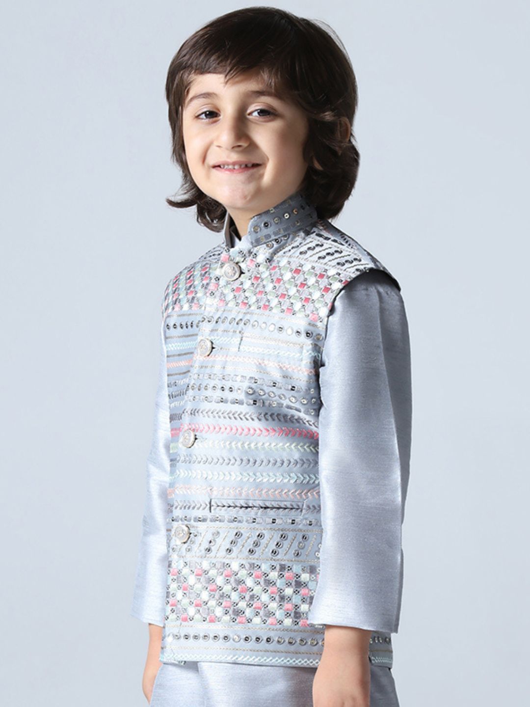 Boys Embroidered Satin Nehru Jacket