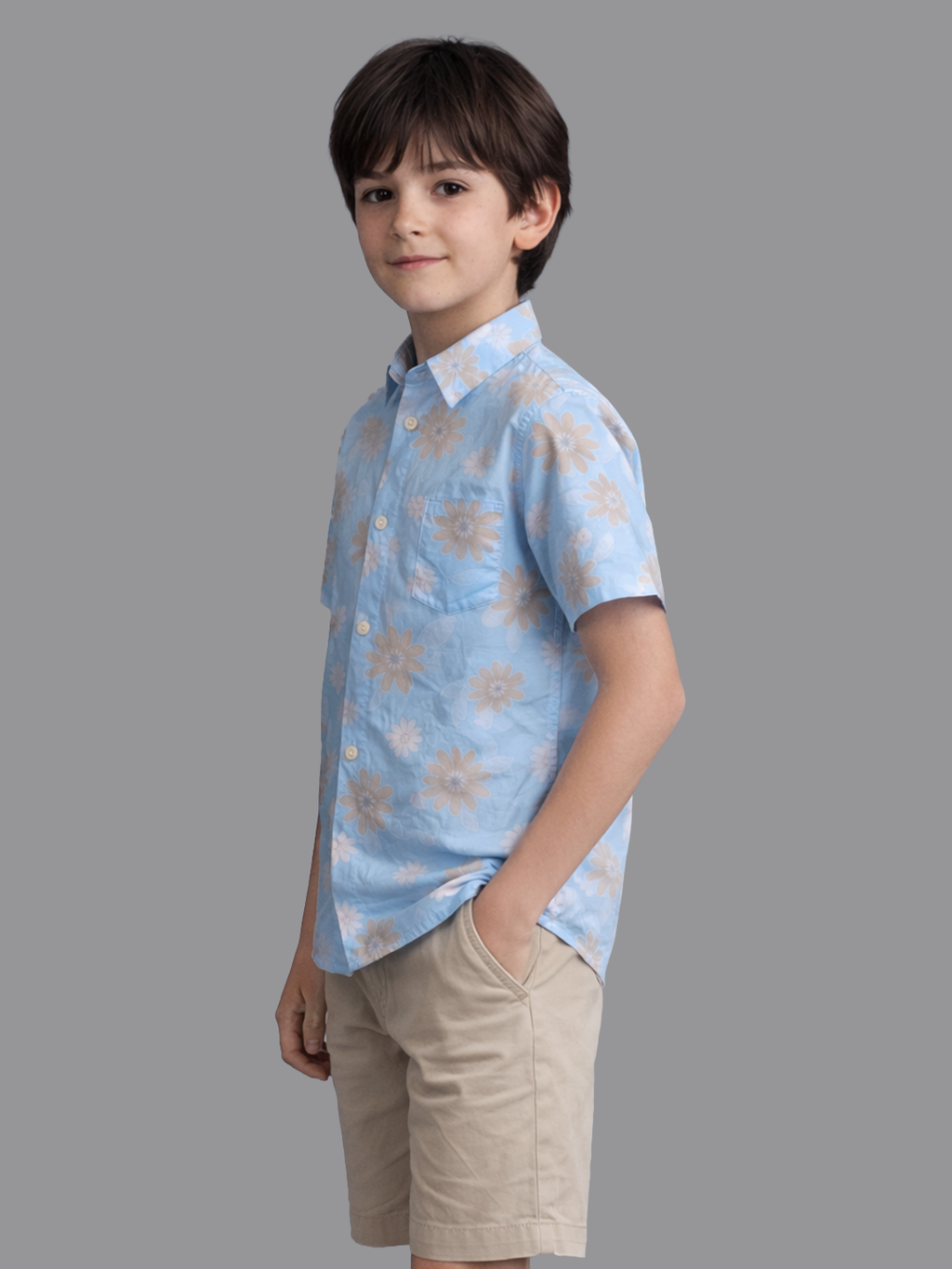 Blue floral printed shirt for boys