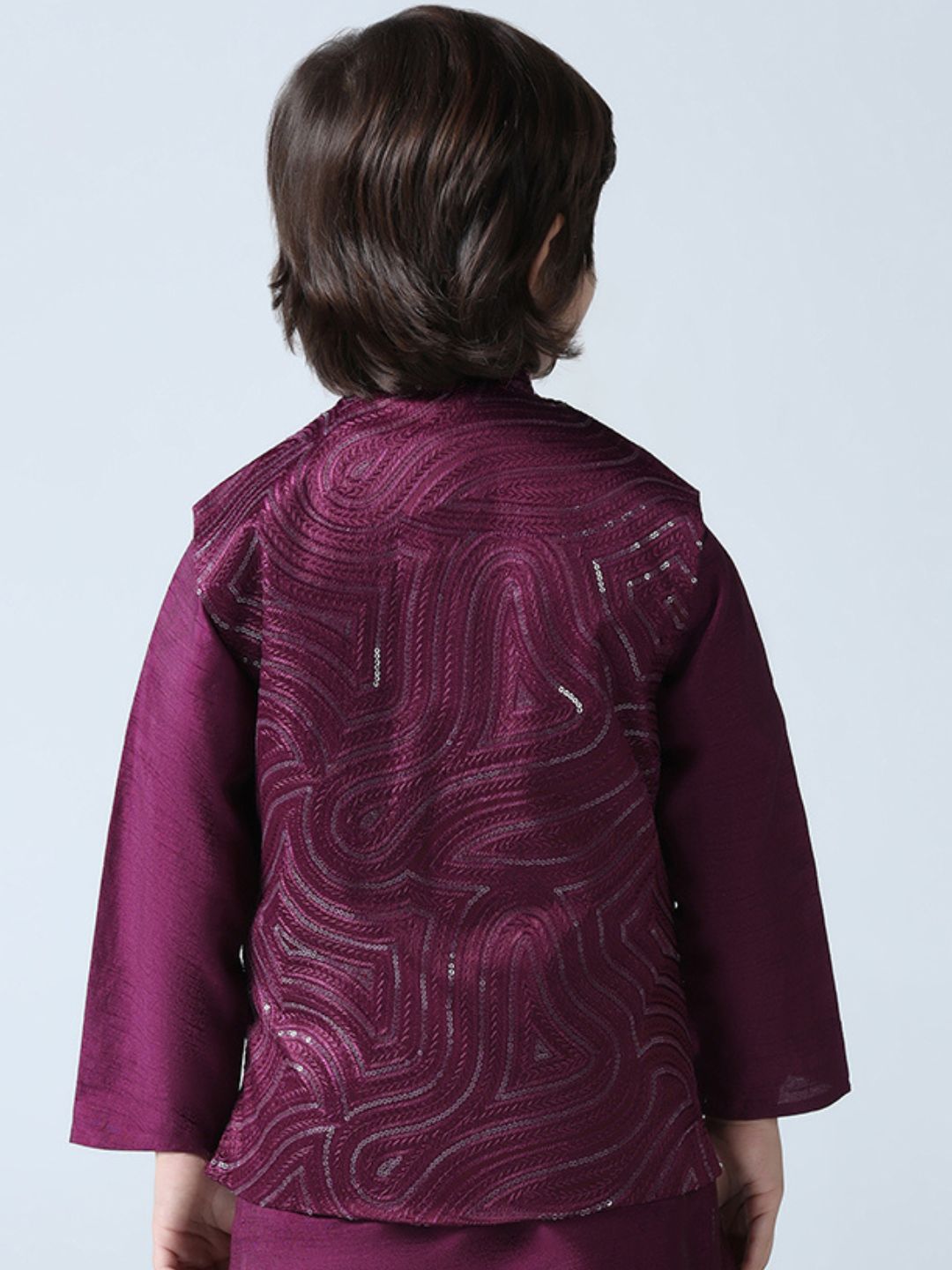 Boys Wine Embroidered Nehru Jacket