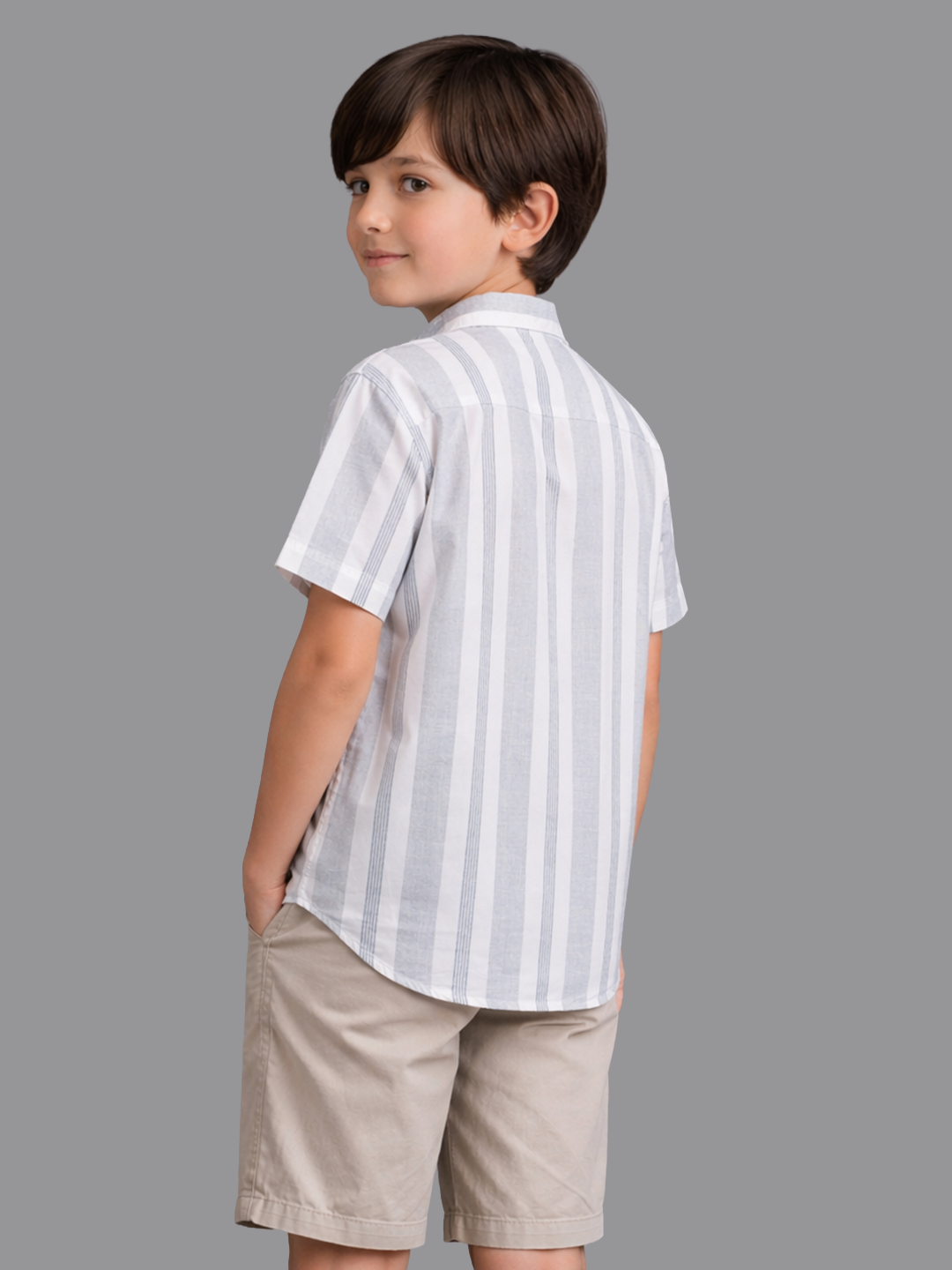 Grey Half sleeves striped shirt