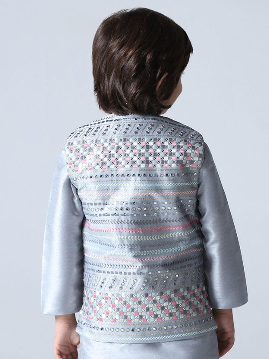 Boys Embroidered Satin Nehru Jacket