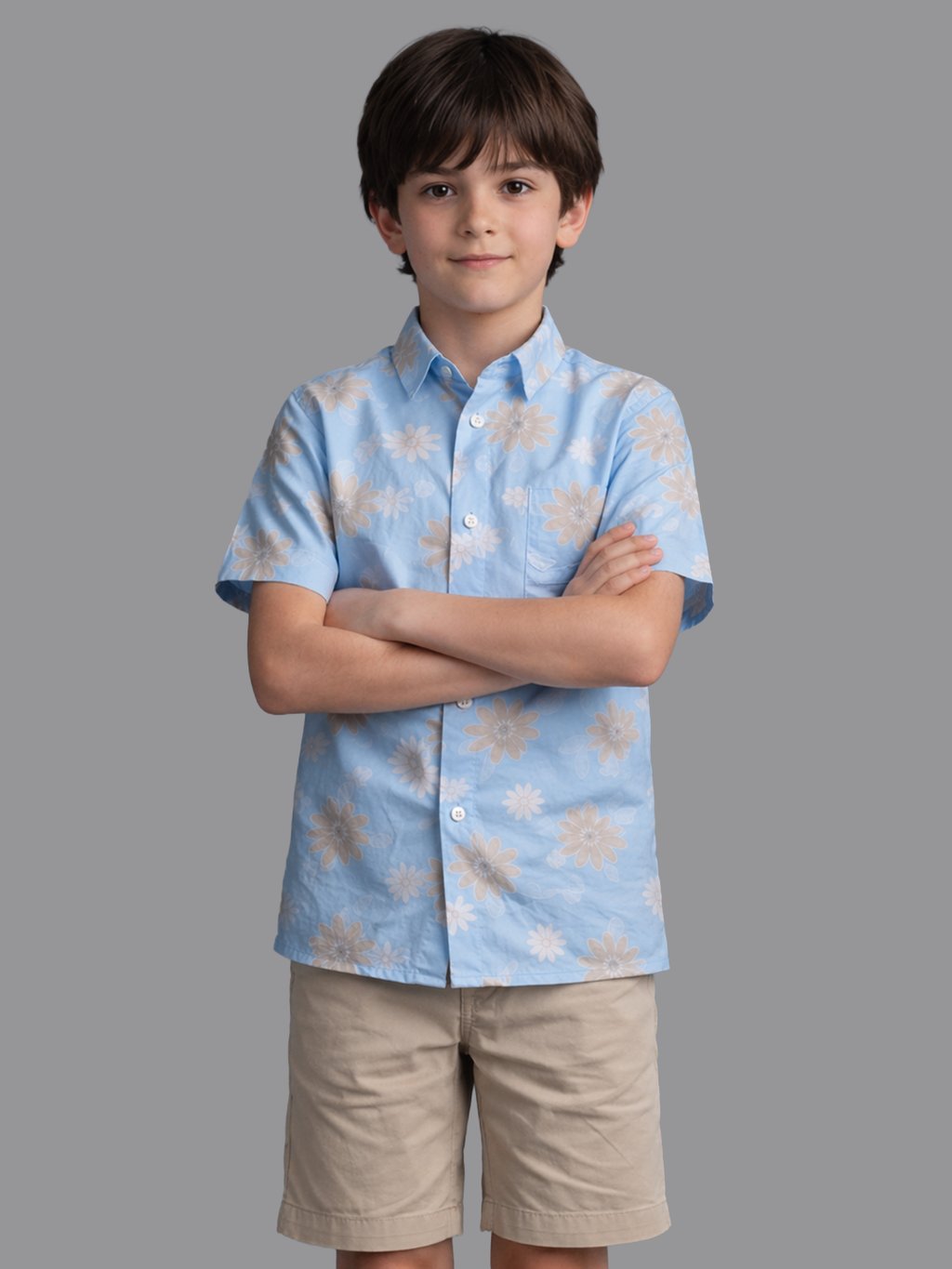 Blue floral printed shirt for boys
