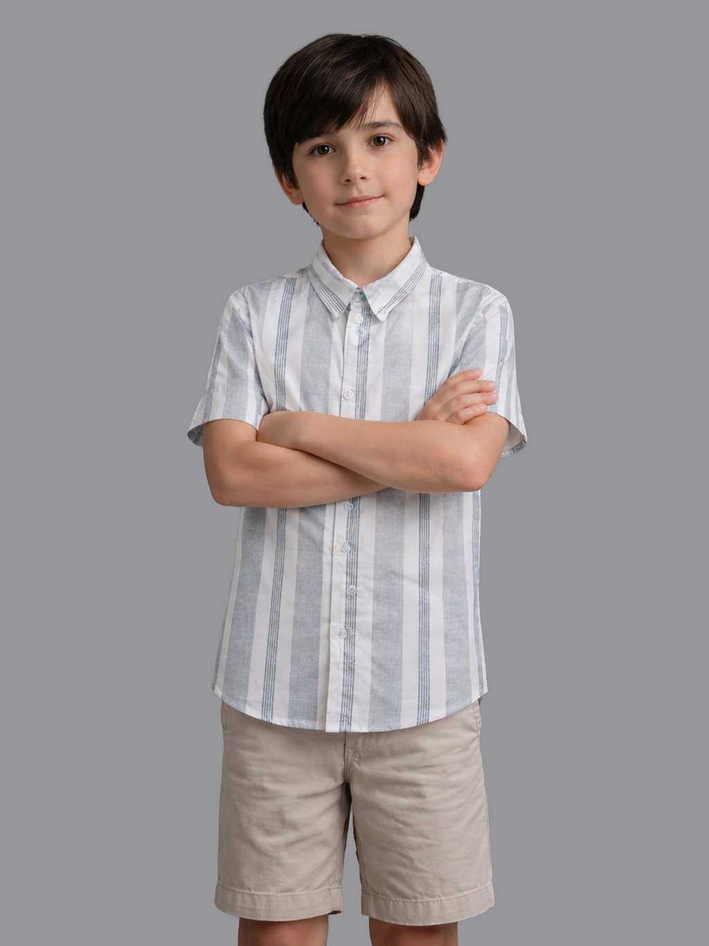 Grey Half sleeves striped shirt