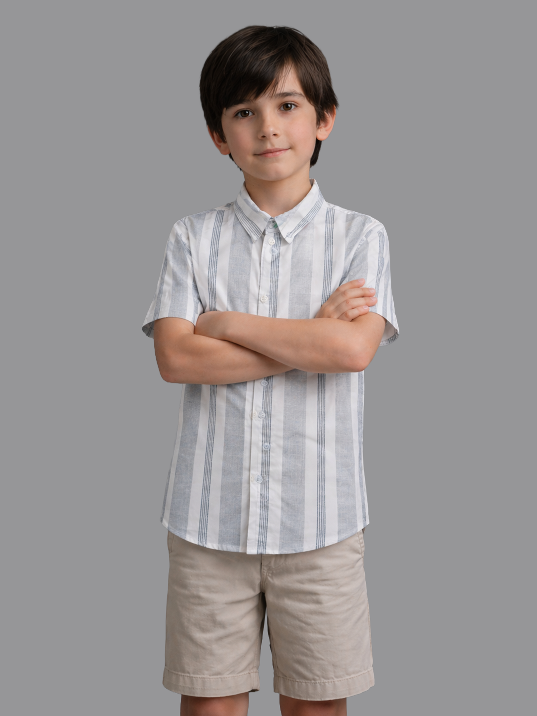 Grey Half sleeves striped shirt