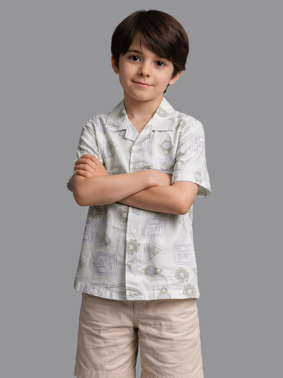 Boys cream printed shirt