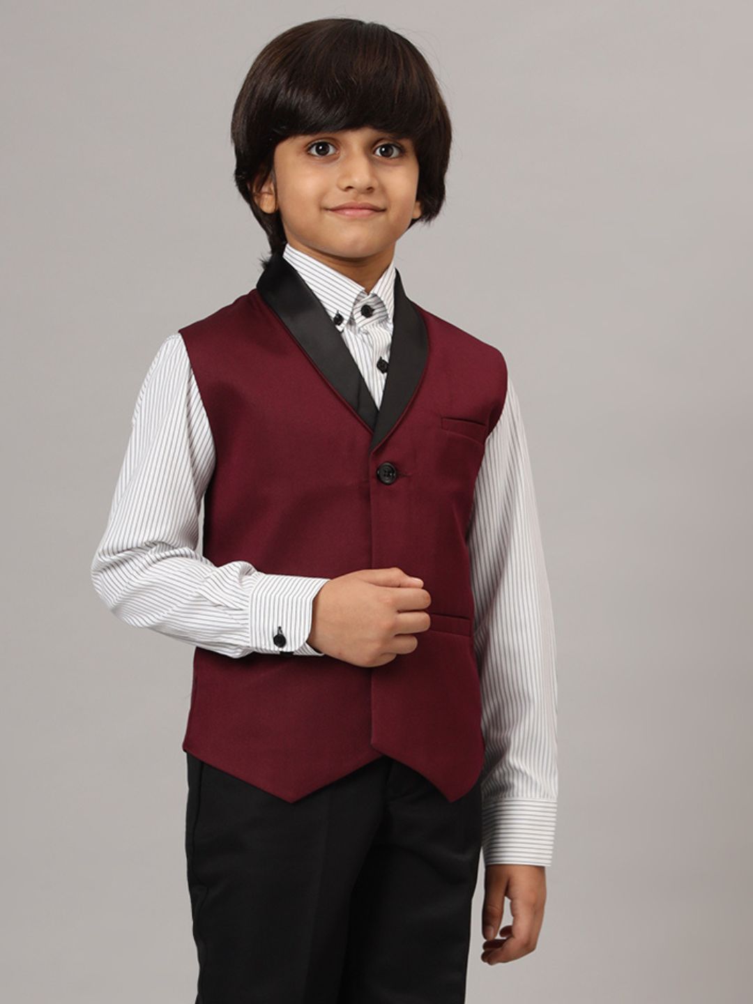 Boys Maroon Tuxedo Waistcoat - Tahvo India