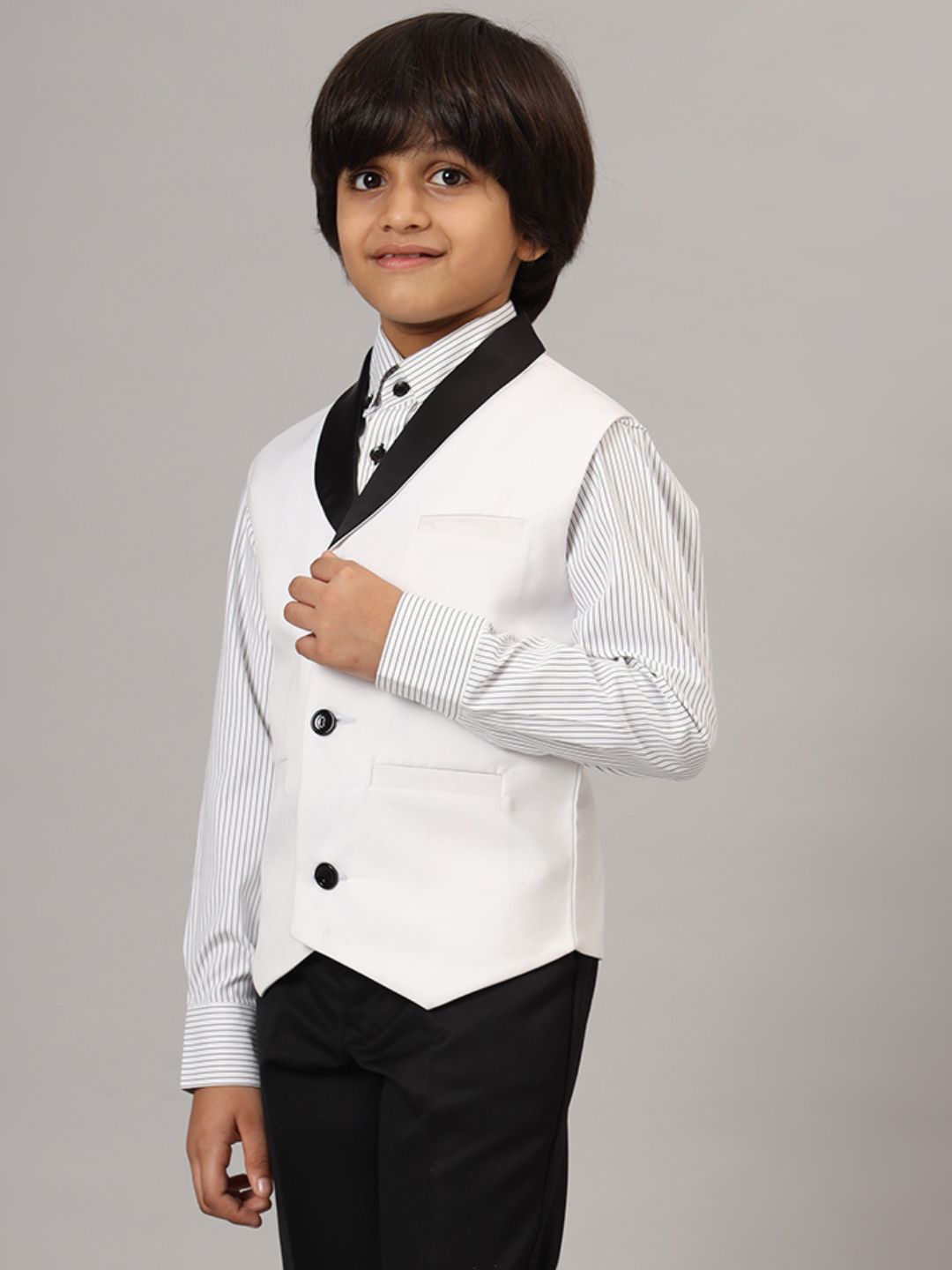 Boys White Tuxedo Waistcoat - Tahvo India