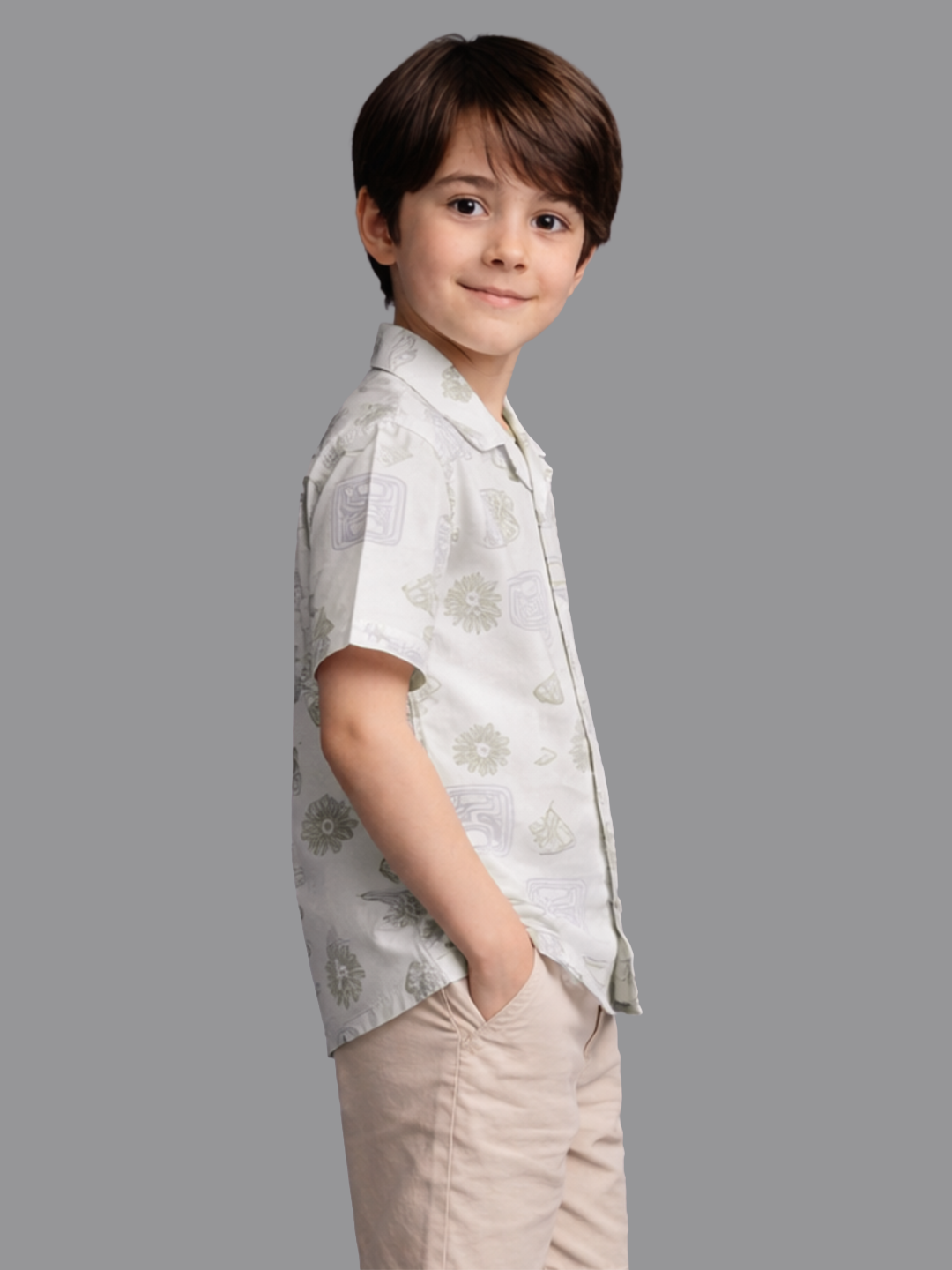 Boys cream printed shirt