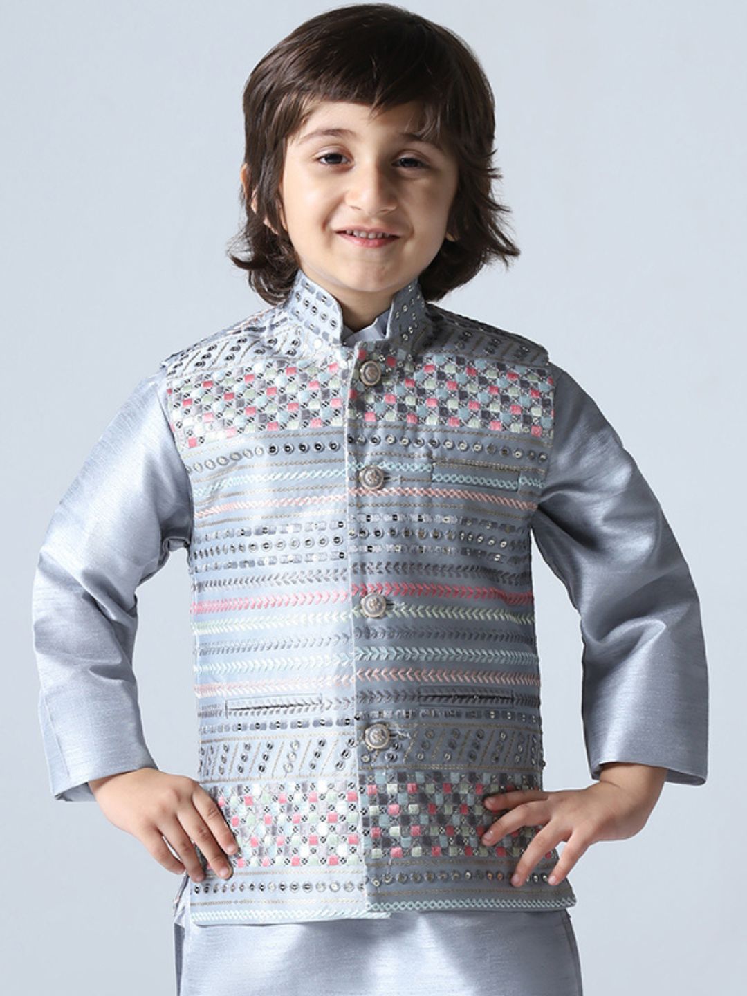 Boys Embroidered Satin Nehru Jacket