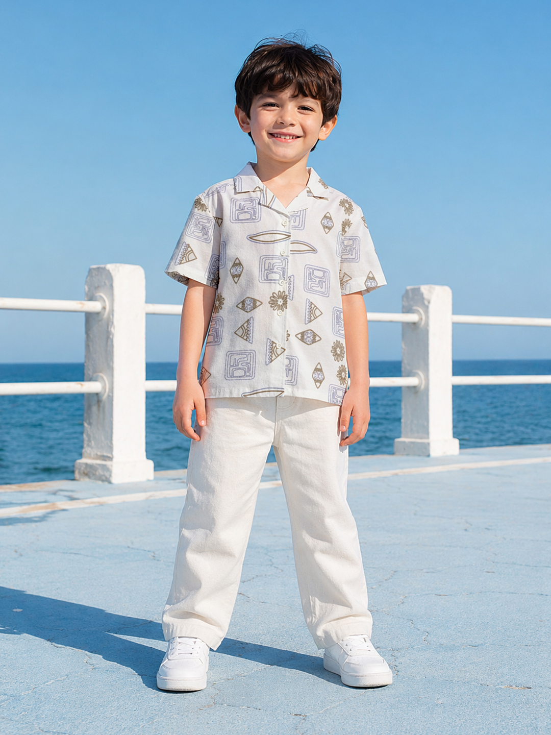 Boys cream printed shirt